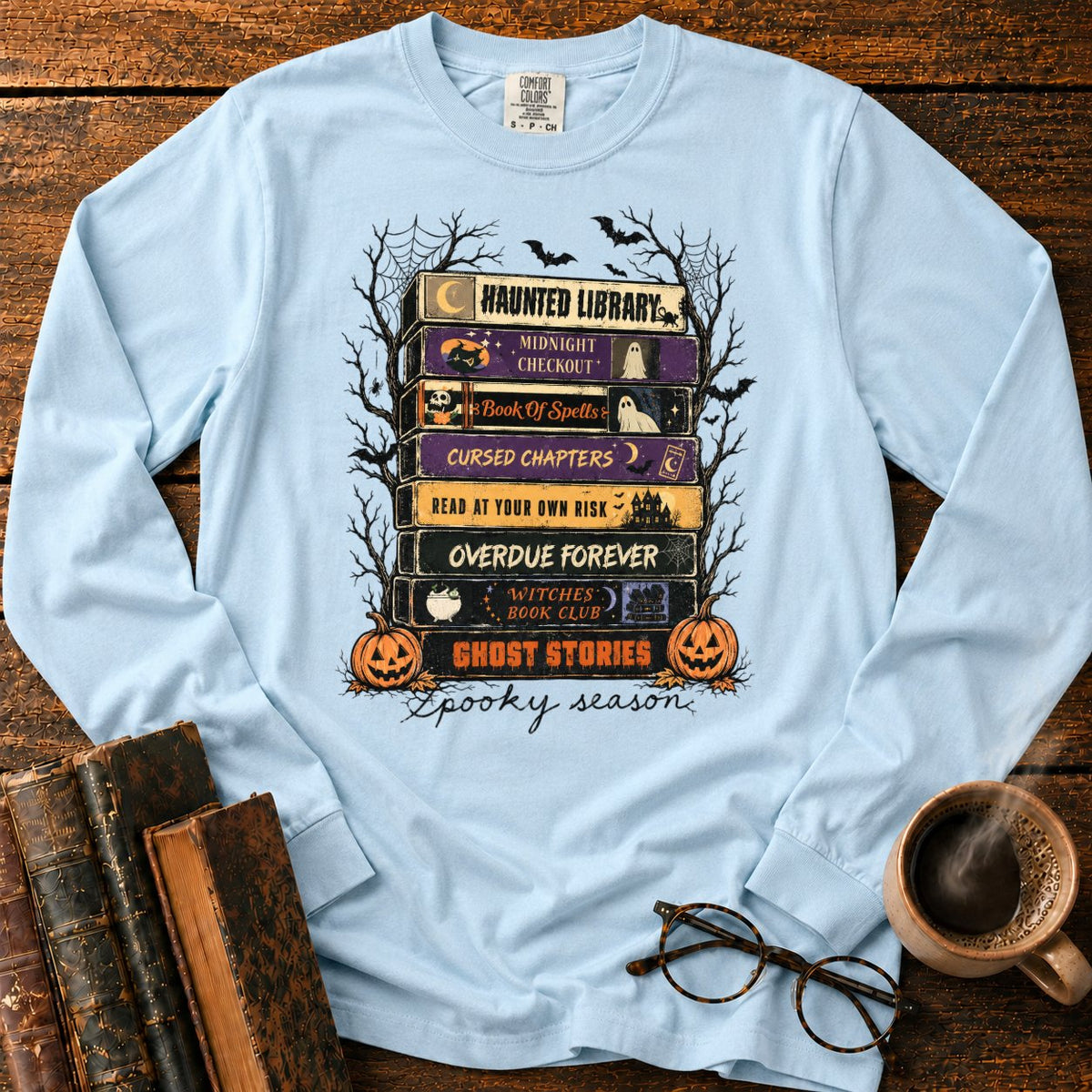 Spooky Season Book Spine Stack LS T-Shirt in Chambray – BooksThreads