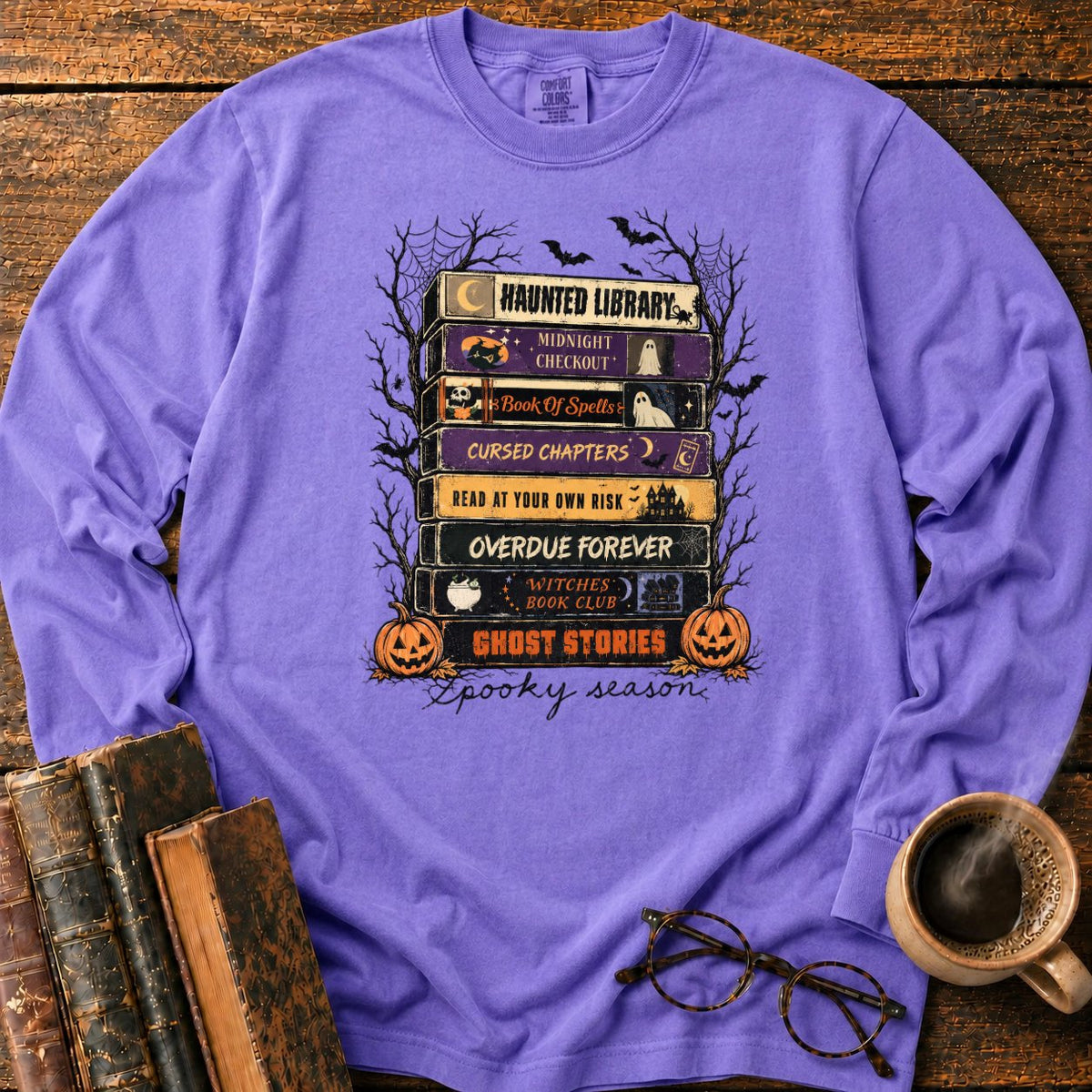 Spooky Season Book Spine Stack LS T-Shirt in Violet – BooksThreads