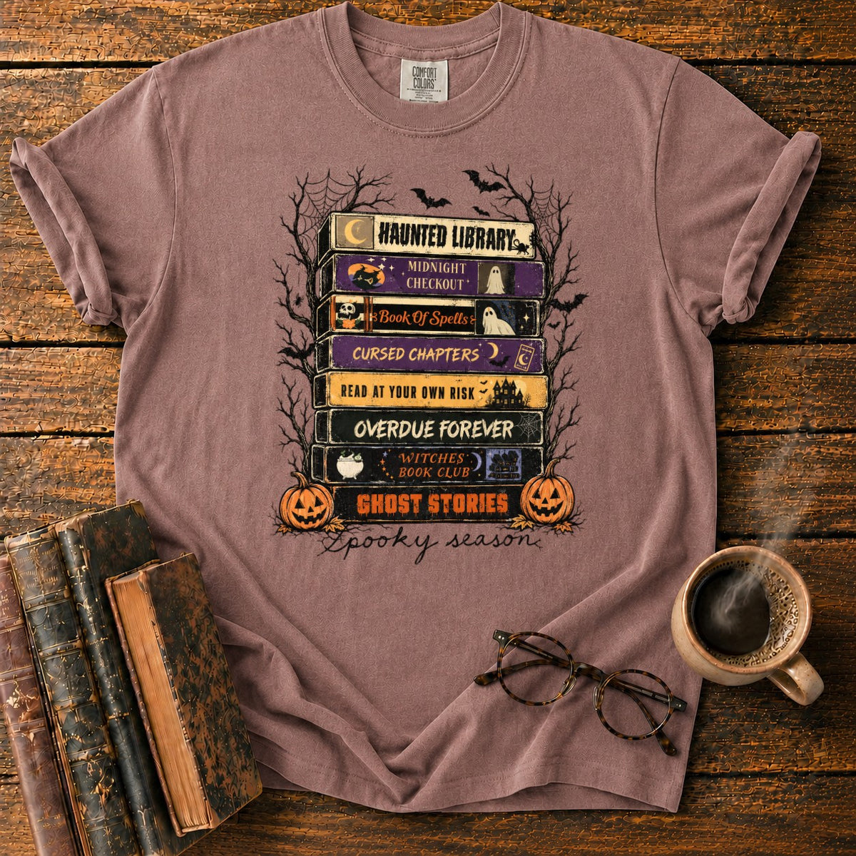 Spooky Season Book Spine Stack T-Shirt in Espresso – BooksThreads
