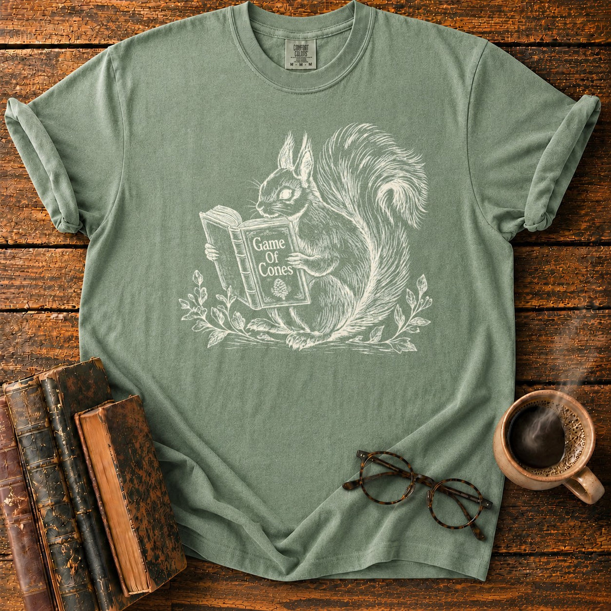 Squirrel Game Of Cones T-Shirt in Moss – BooksThreads