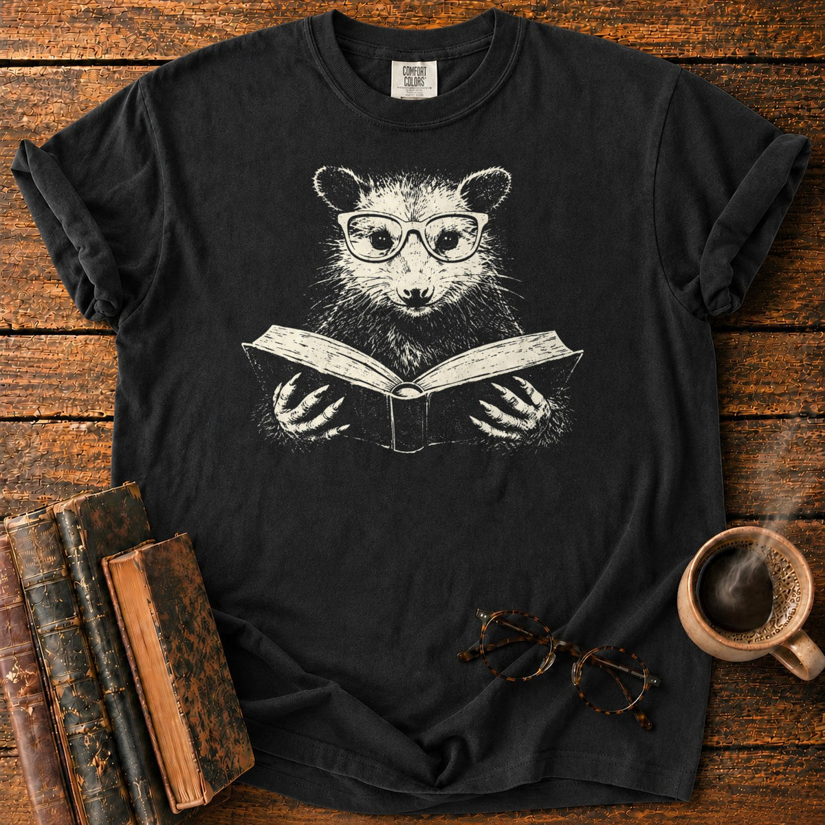Studious Possum Reading T-Shirt in Black – BooksThreads