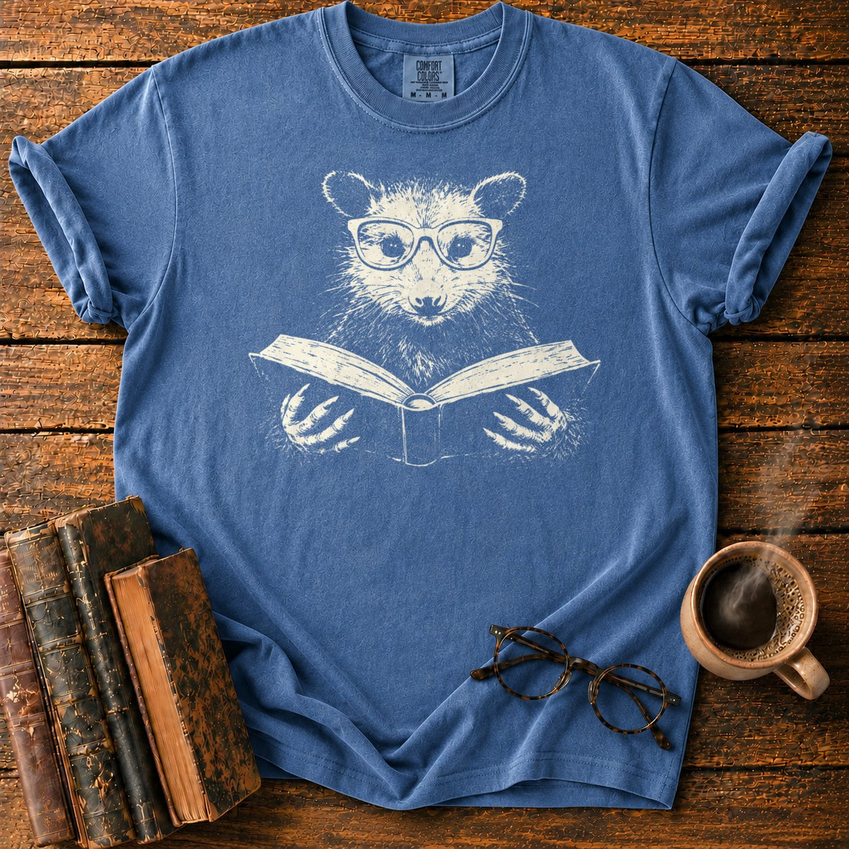 Studious Possum Reading T-Shirt in Denim – BooksThreads