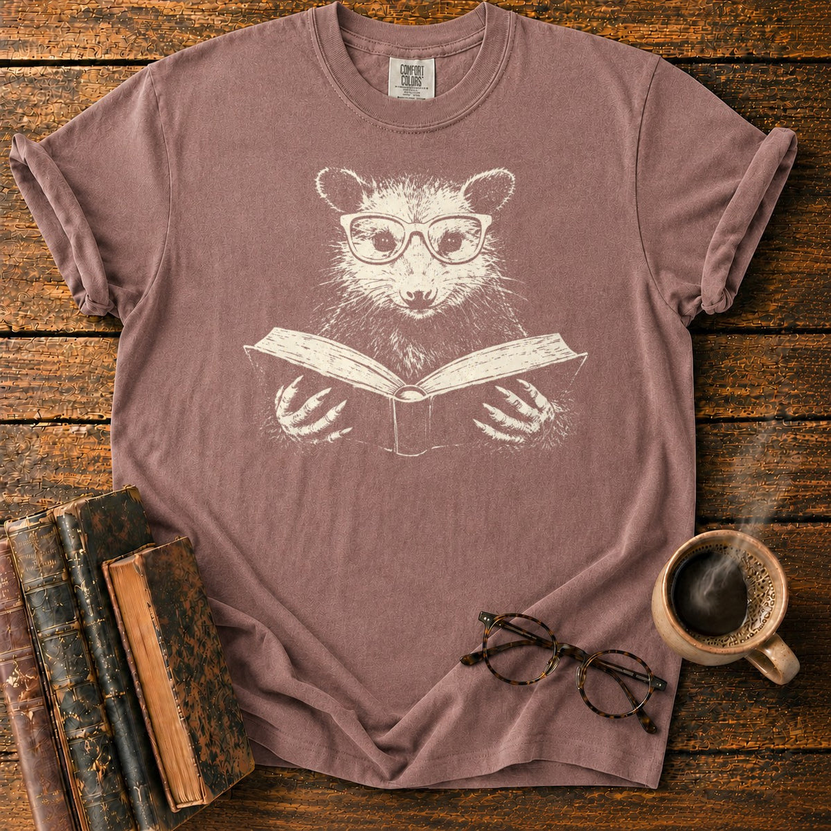 Studious Possum Reading T-Shirt in Espresso – BooksThreads