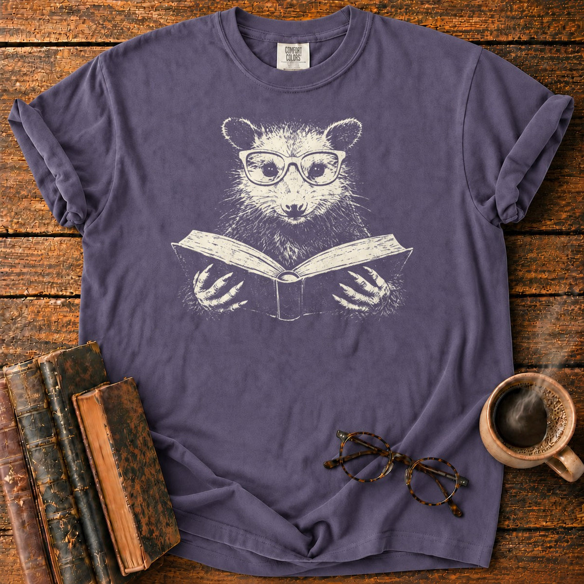 Studious Possum Reading T-Shirt in Grape – BooksThreads