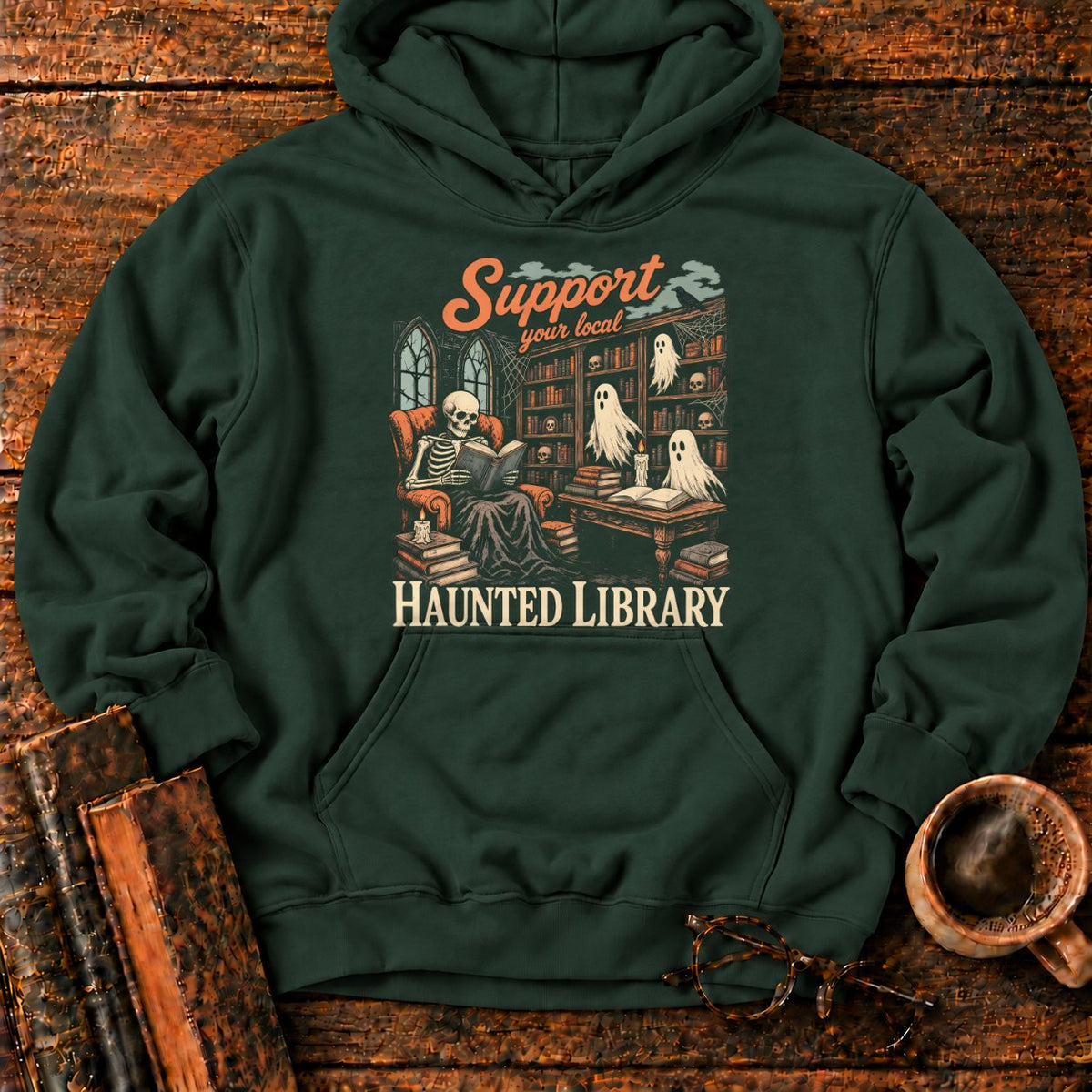 Support Your Local Haunted Library Hoodie in Forest Green – BooksThreads