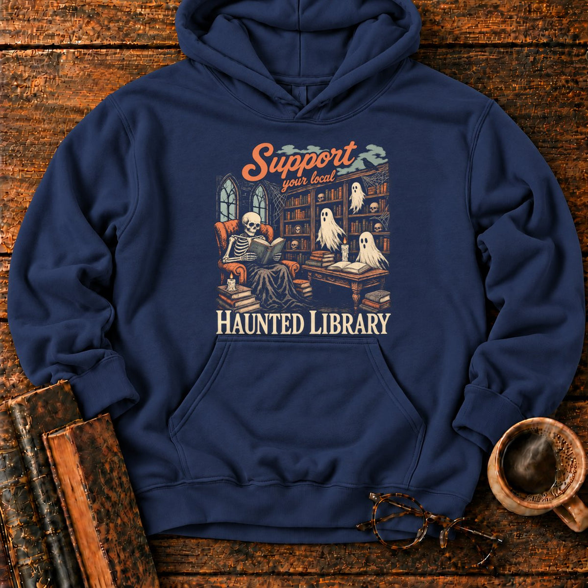 Support Your Local Haunted Library Hoodie in Navy – BooksThreads