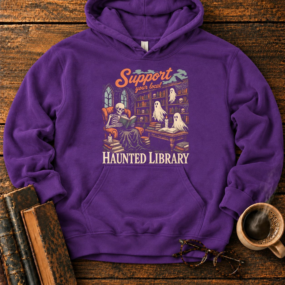 Support Your Local Haunted Library Hoodie in Purple – BooksThreads