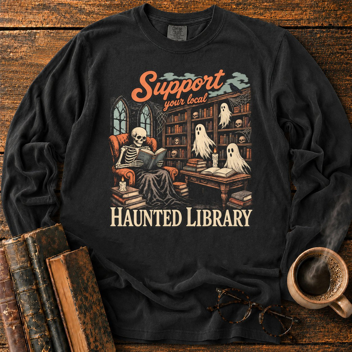 Support Your Local Haunted Library LS T-Shirt in Black – BooksThreads