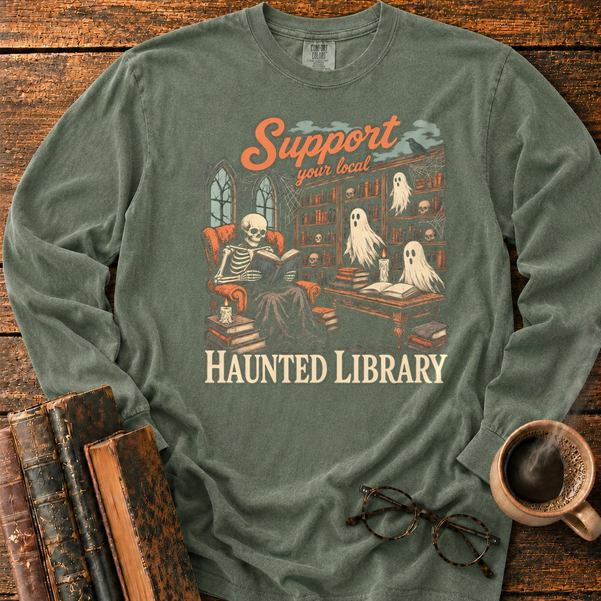 Support Your Local Haunted Library LS T-Shirt in Hemp – BooksThreads