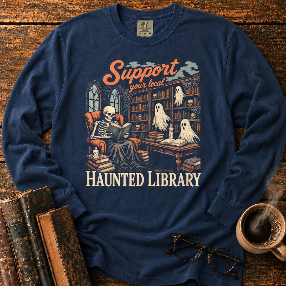 Support Your Local Haunted Library LS T-Shirt in Midnight – BooksThreads