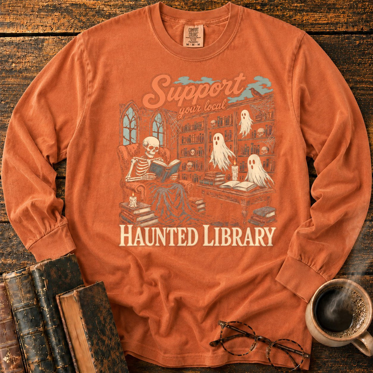 Support Your Local Haunted Library LS T-Shirt in Yam – BooksThreads