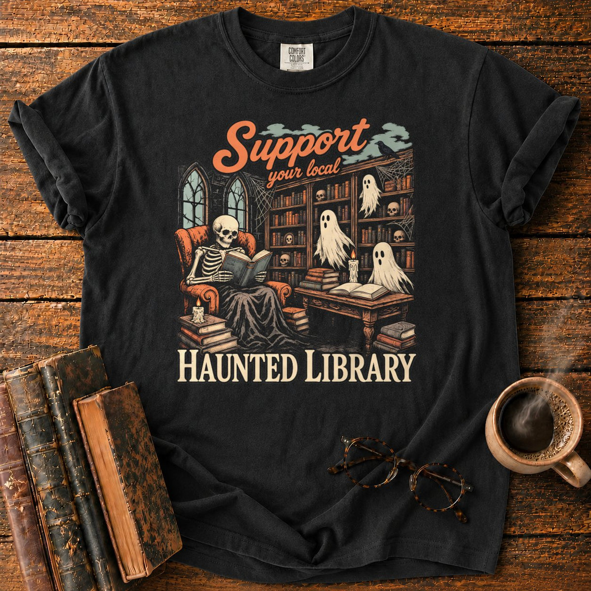 Support Your Local Haunted Library T-Shirt in Black – BooksThreads