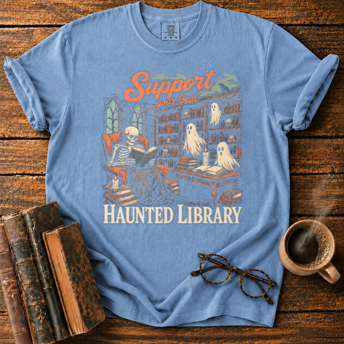 Support Your Local Haunted Library T-Shirt in Blue Jean – BooksThreads