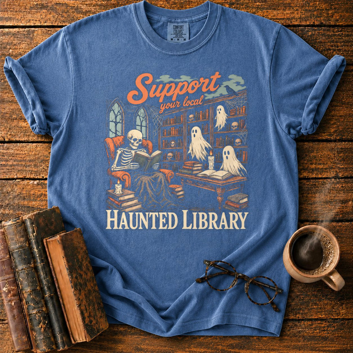 Support Your Local Haunted Library T-Shirt in Denim – BooksThreads