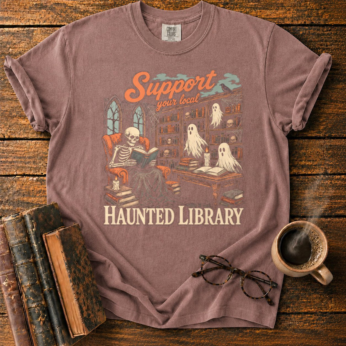 Support Your Local Haunted Library T-Shirt in Espresso – BooksThreads