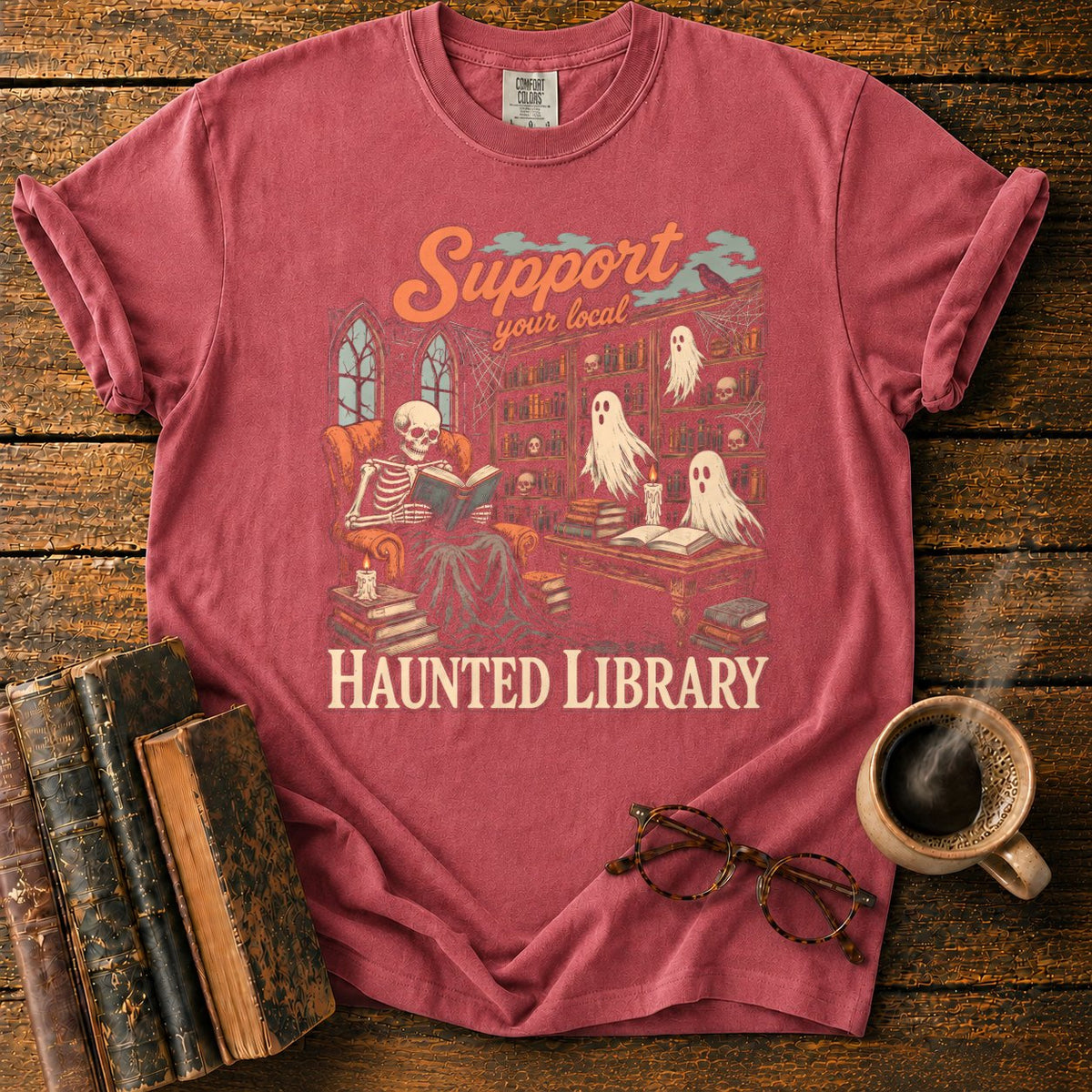 Support Your Local Haunted Library T-Shirt in Watermelon – BooksThreads