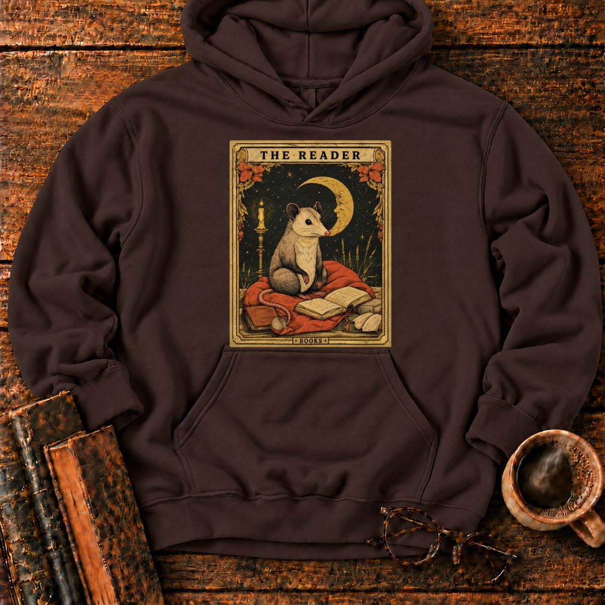 The Opossum Reader Tarot Hoodie in Dark Chocolate – BooksThreads