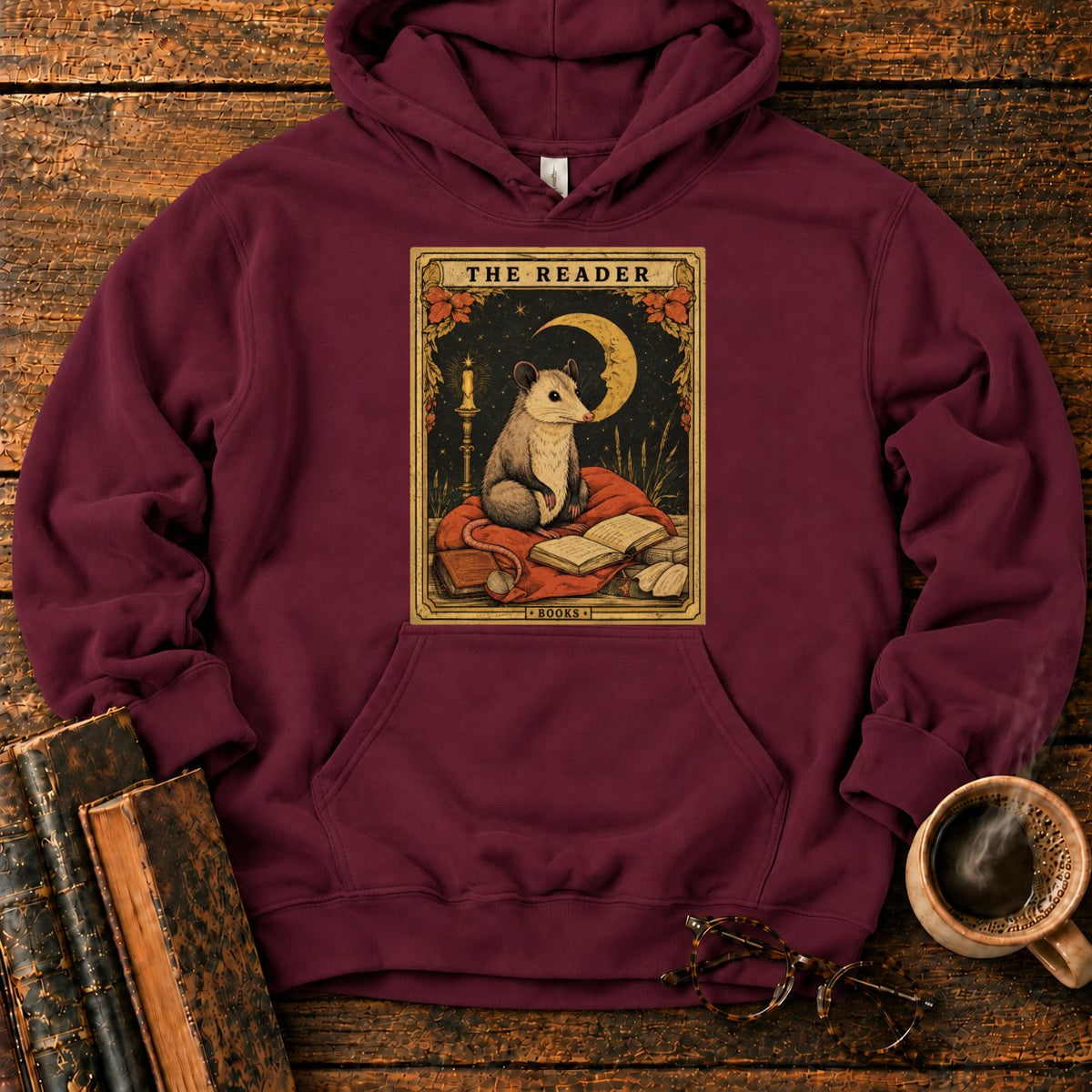 The Opossum Reader Tarot Hoodie in Maroon – BooksThreads