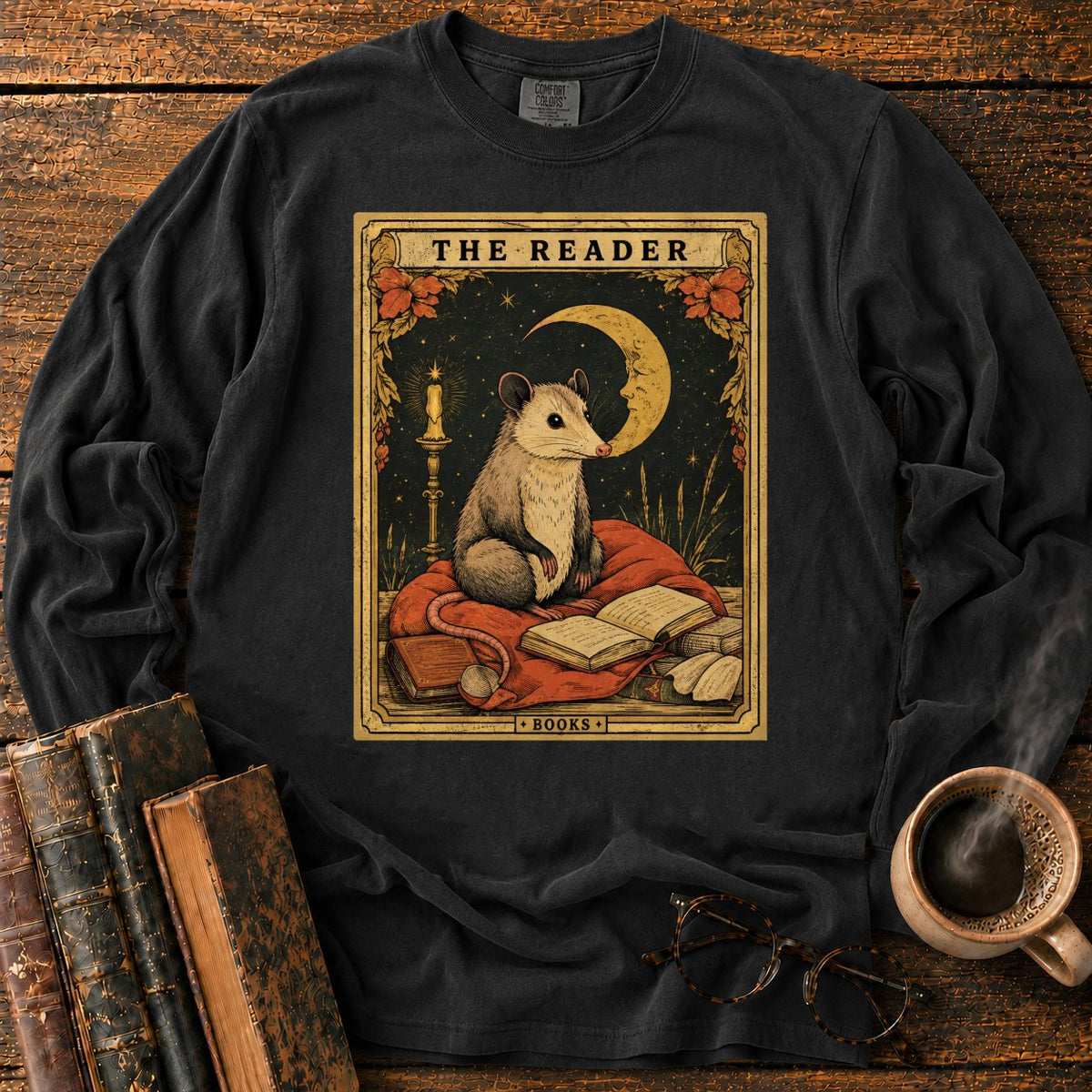 The Opossum Reader Tarot LS T-Shirt in Black – BooksThreads