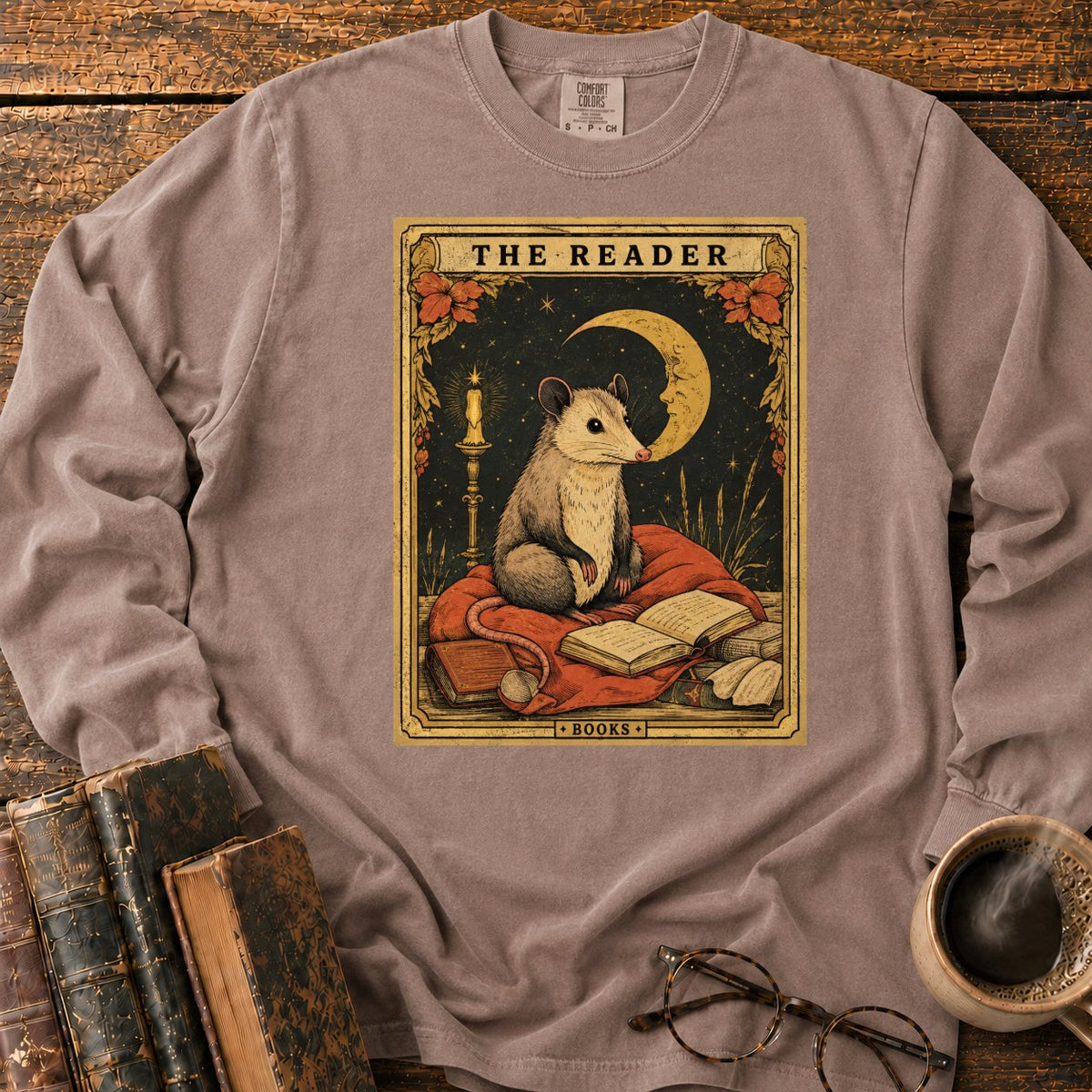 The Opossum Reader Tarot LS T-Shirt in Espresso – BooksThreads