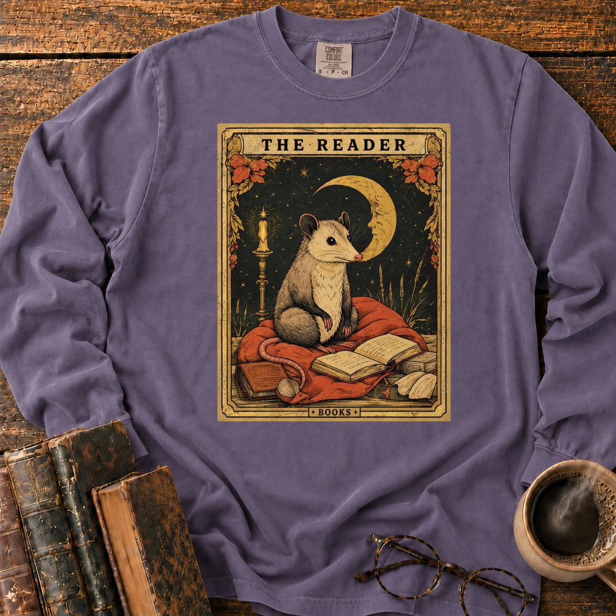 The Opossum Reader Tarot LS T-Shirt in Grape – BooksThreads
