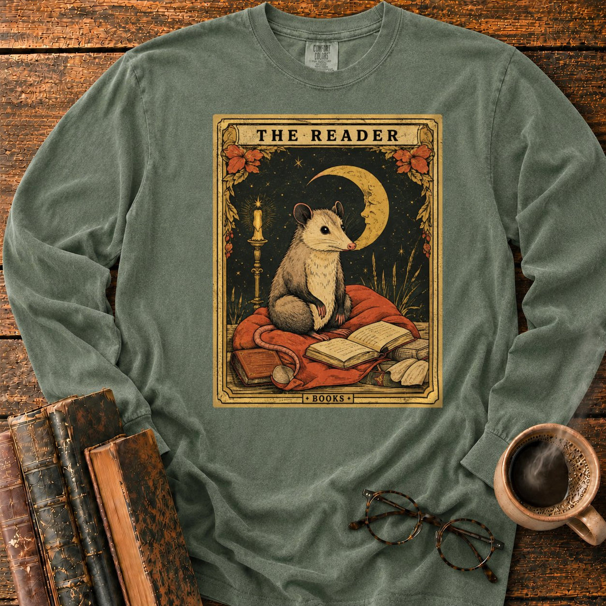 The Opossum Reader Tarot LS T-Shirt in Hemp – BooksThreads