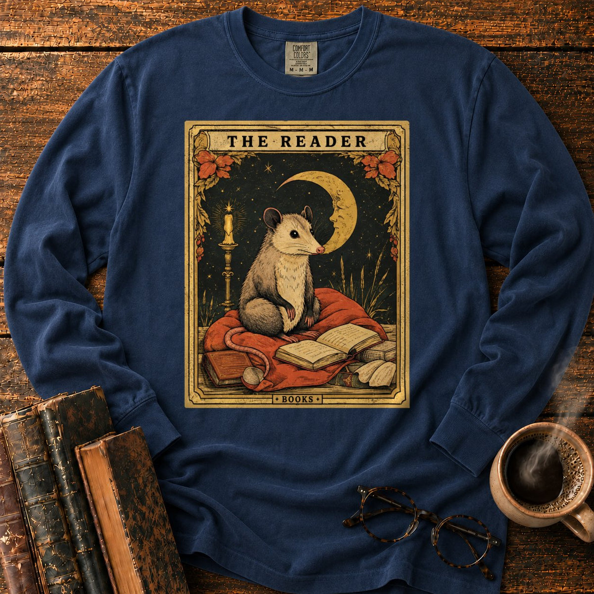 The Opossum Reader Tarot LS T-Shirt in Midnight – BooksThreads