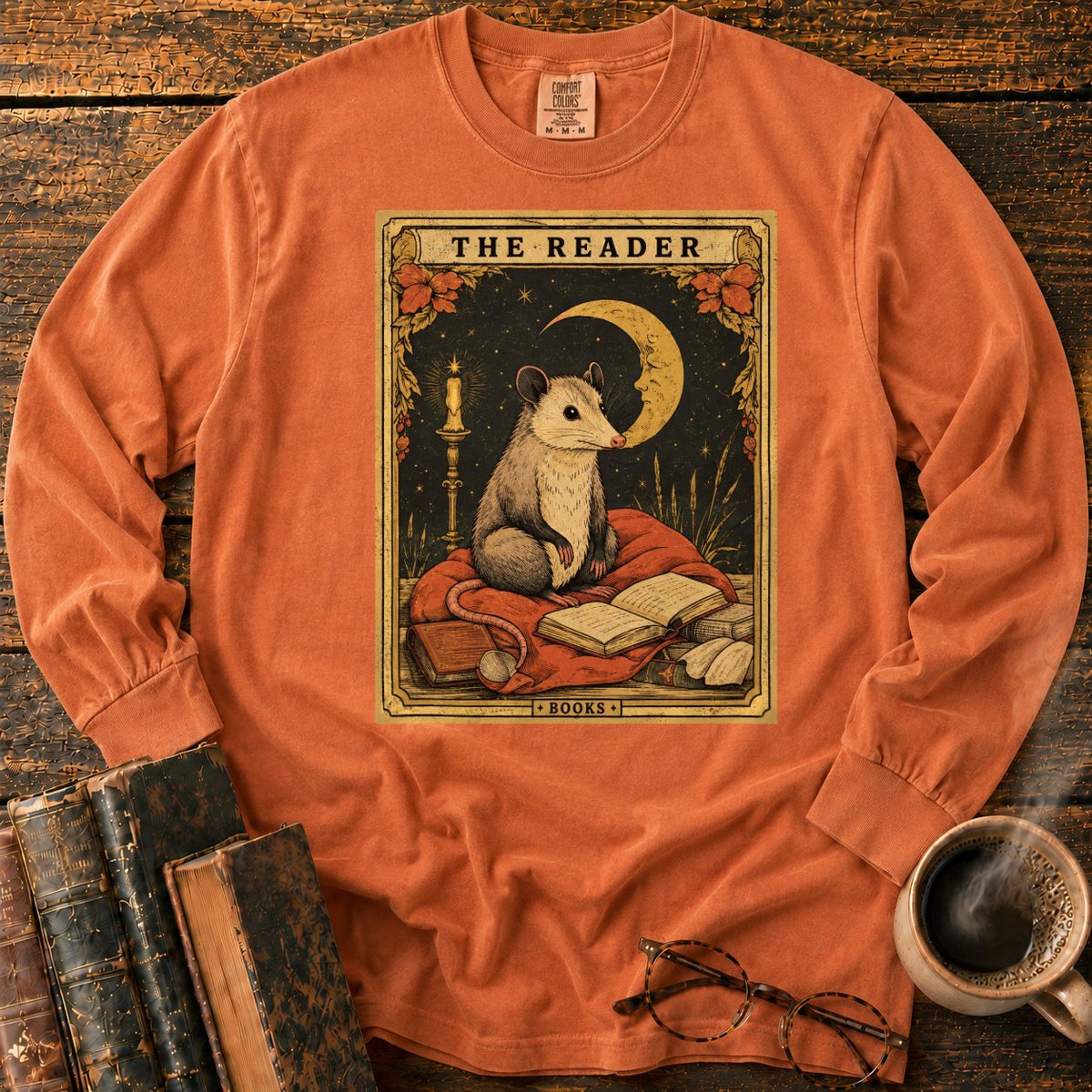 The Opossum Reader Tarot LS T-Shirt in Yam – BooksThreads