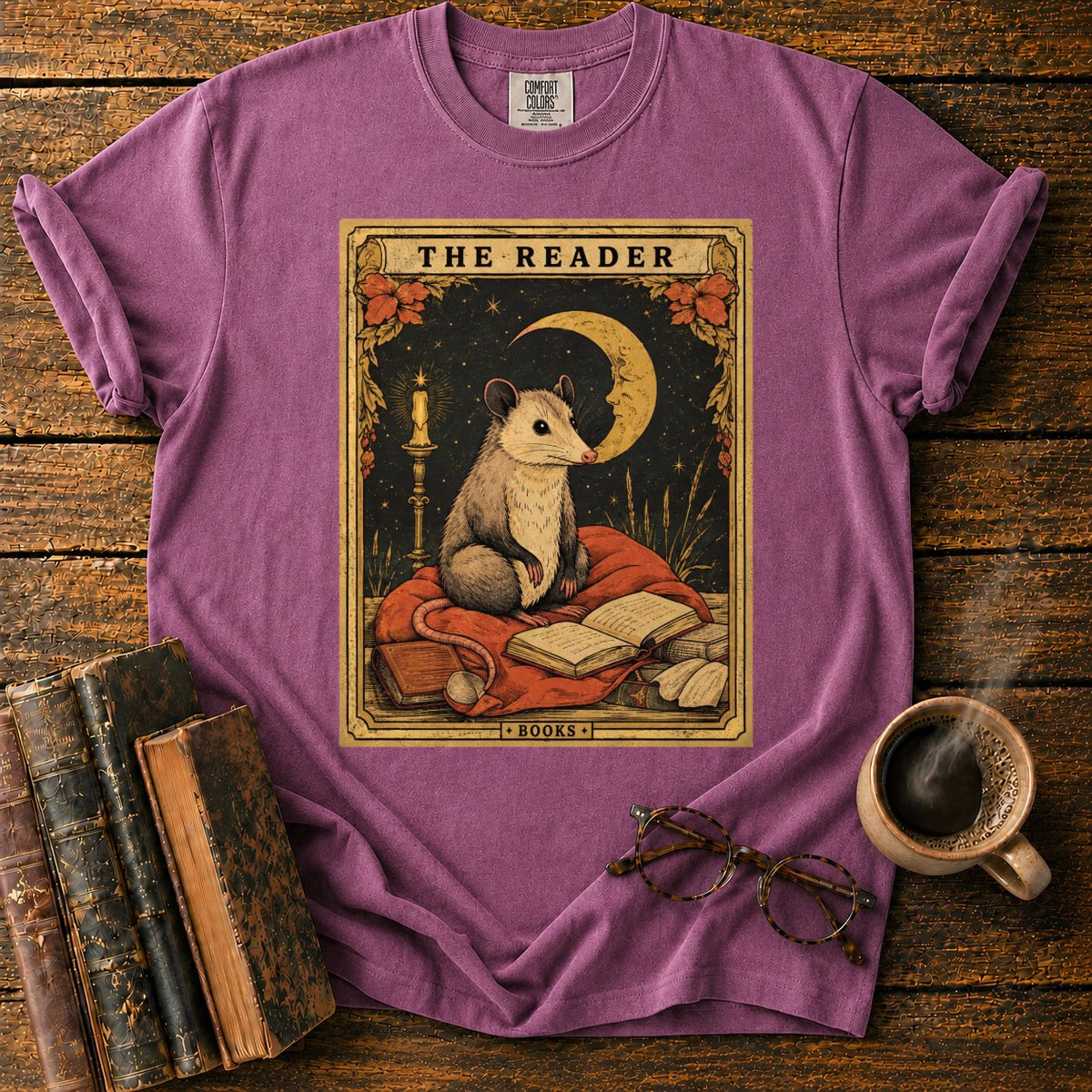 The Opossum Reader Tarot T-Shirt in Berry – BooksThreads