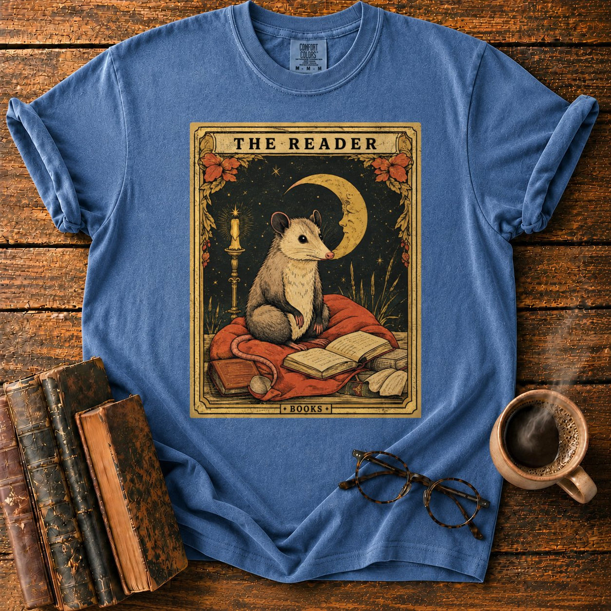 The Opossum Reader Tarot T-Shirt in Denim – BooksThreads