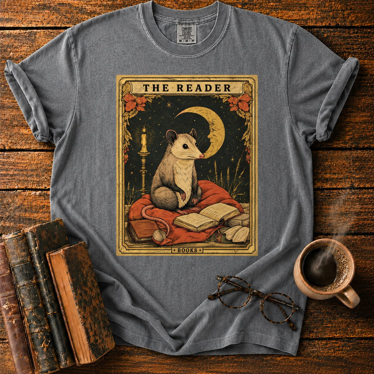 The Opossum Reader Tarot T-Shirt in Pepper – BooksThreads