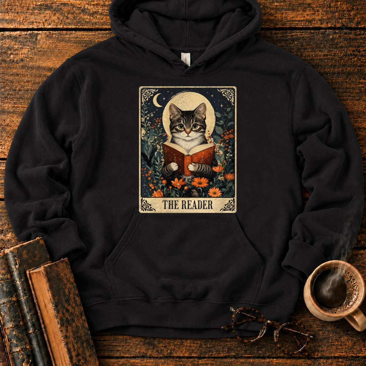 The Reader Vintage Tarot Cat Hoodie in Black – BooksThreads