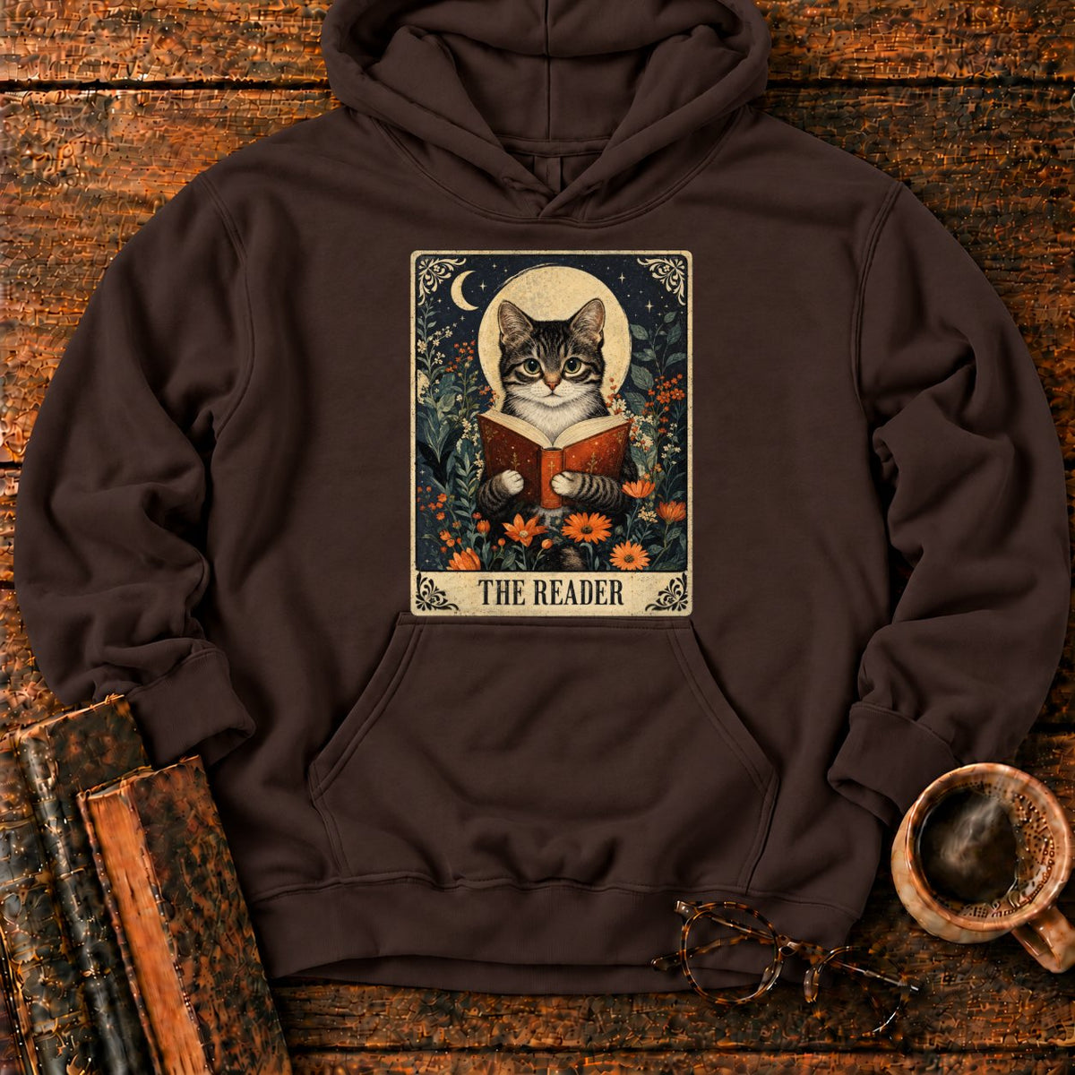 The Reader Vintage Tarot Cat Hoodie in Dark Chocolate – BooksThreads