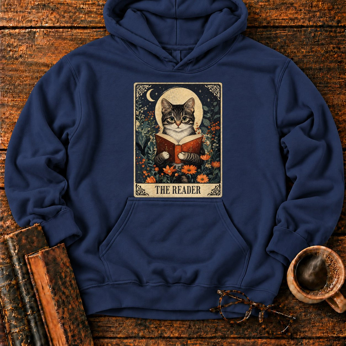 The Reader Vintage Tarot Cat Hoodie in Navy – BooksThreads