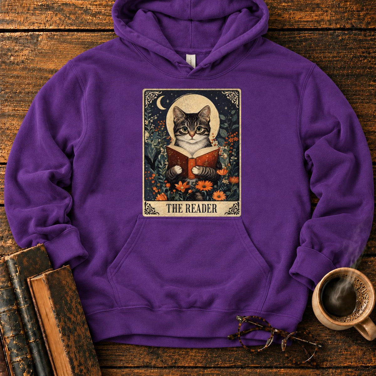 The Reader Vintage Tarot Cat Hoodie in Purple – BooksThreads