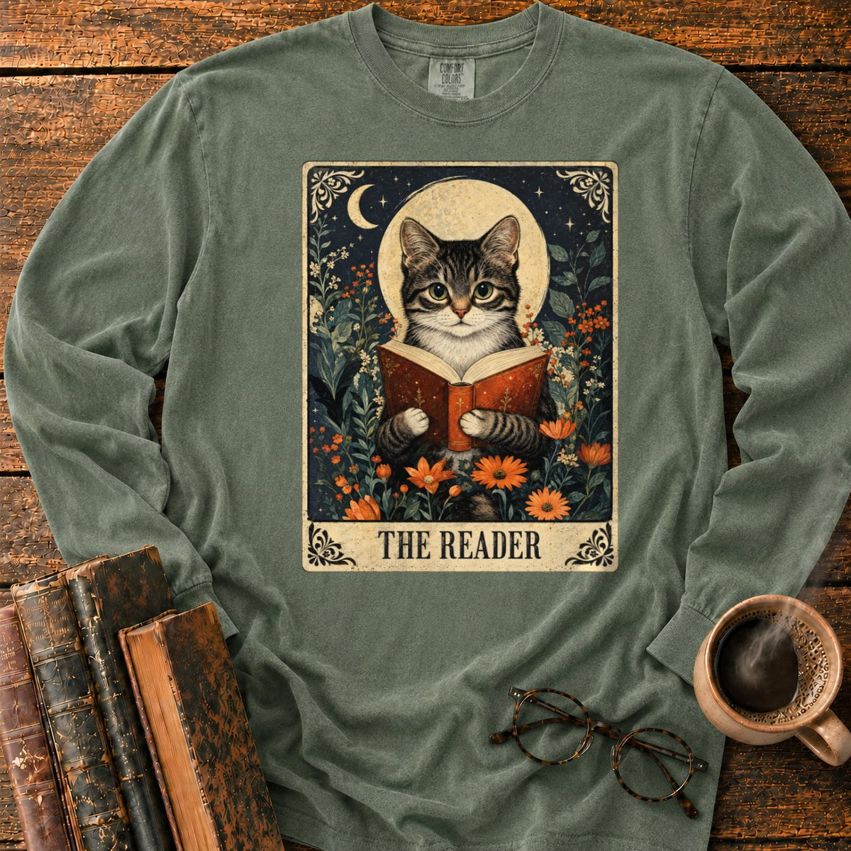 The Reader Vintage Tarot Cat LS T-Shirt in Hemp – BooksThreads