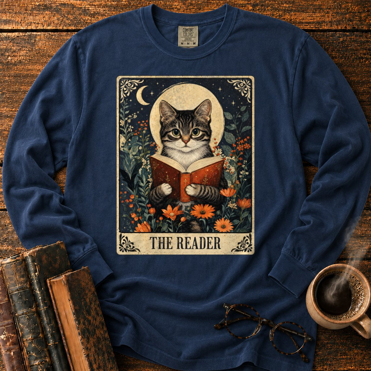 The Reader Vintage Tarot Cat LS T-Shirt in Midnight – BooksThreads