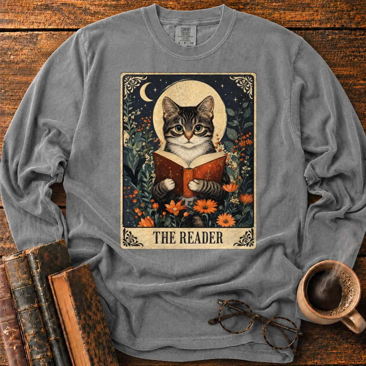 The Reader Vintage Tarot Cat LS T-Shirt in Pepper – BooksThreads