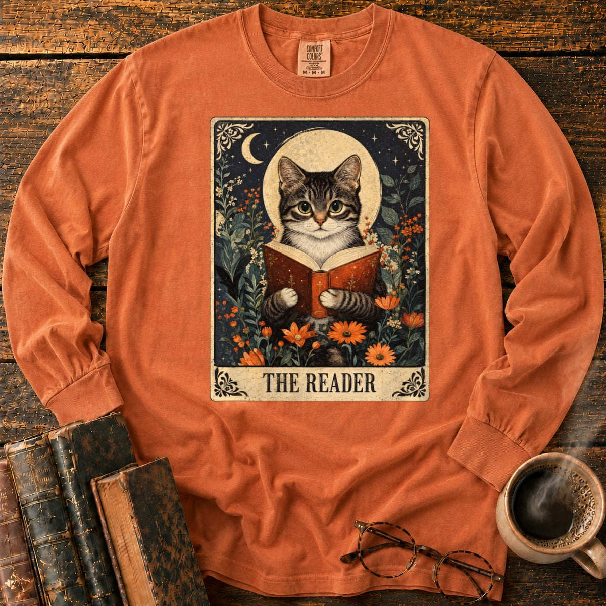 The Reader Vintage Tarot Cat LS T-Shirt in Yam – BooksThreads
