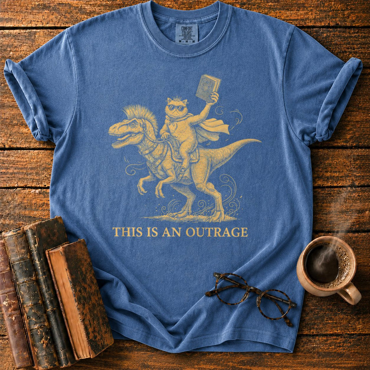 This Is An Outrage Cat Dino T-Shirt in Denim – BooksThreads