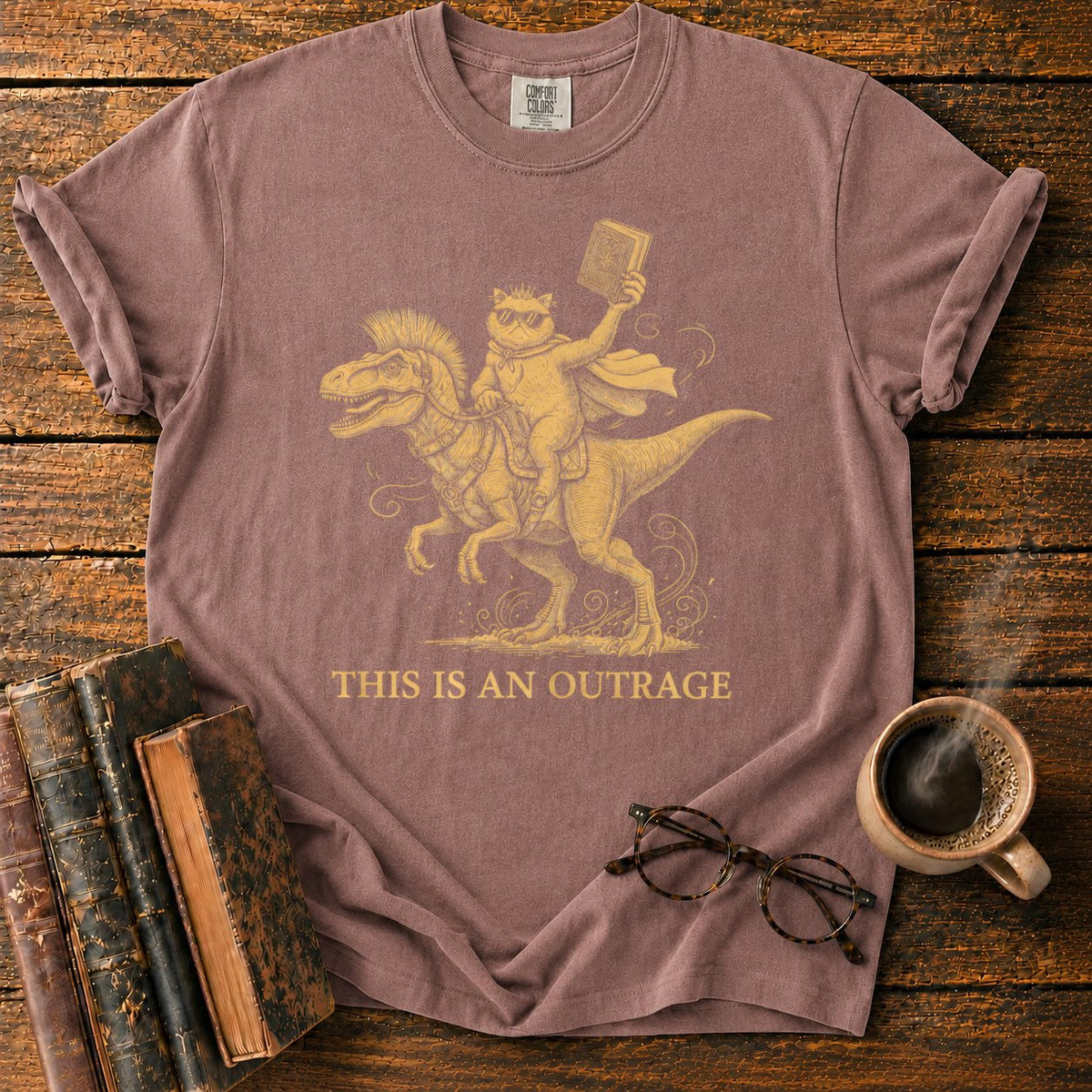 This Is An Outrage Cat Dino T-Shirt in Espresso – BooksThreads