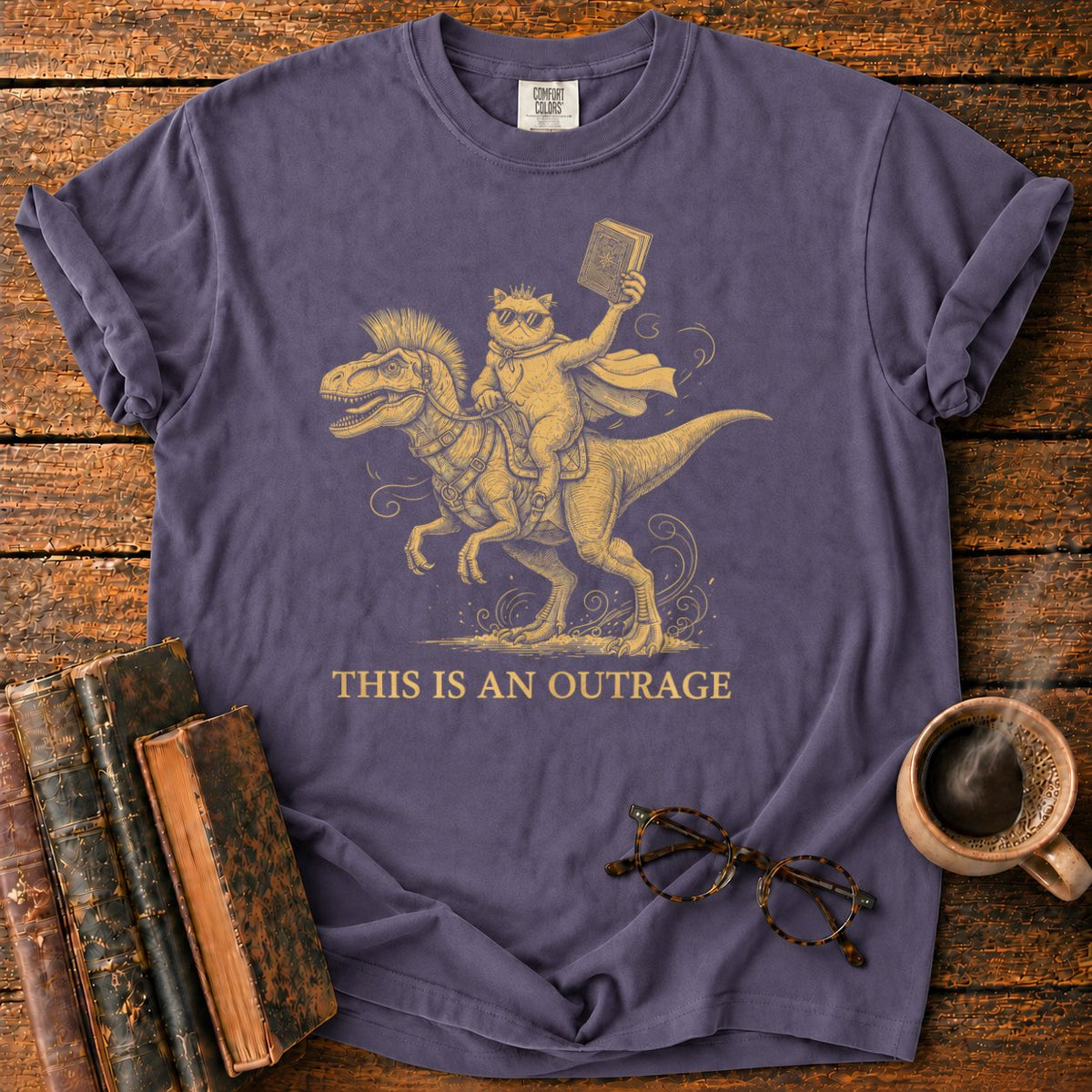 This Is An Outrage Cat Dino T-Shirt in Grape – BooksThreads