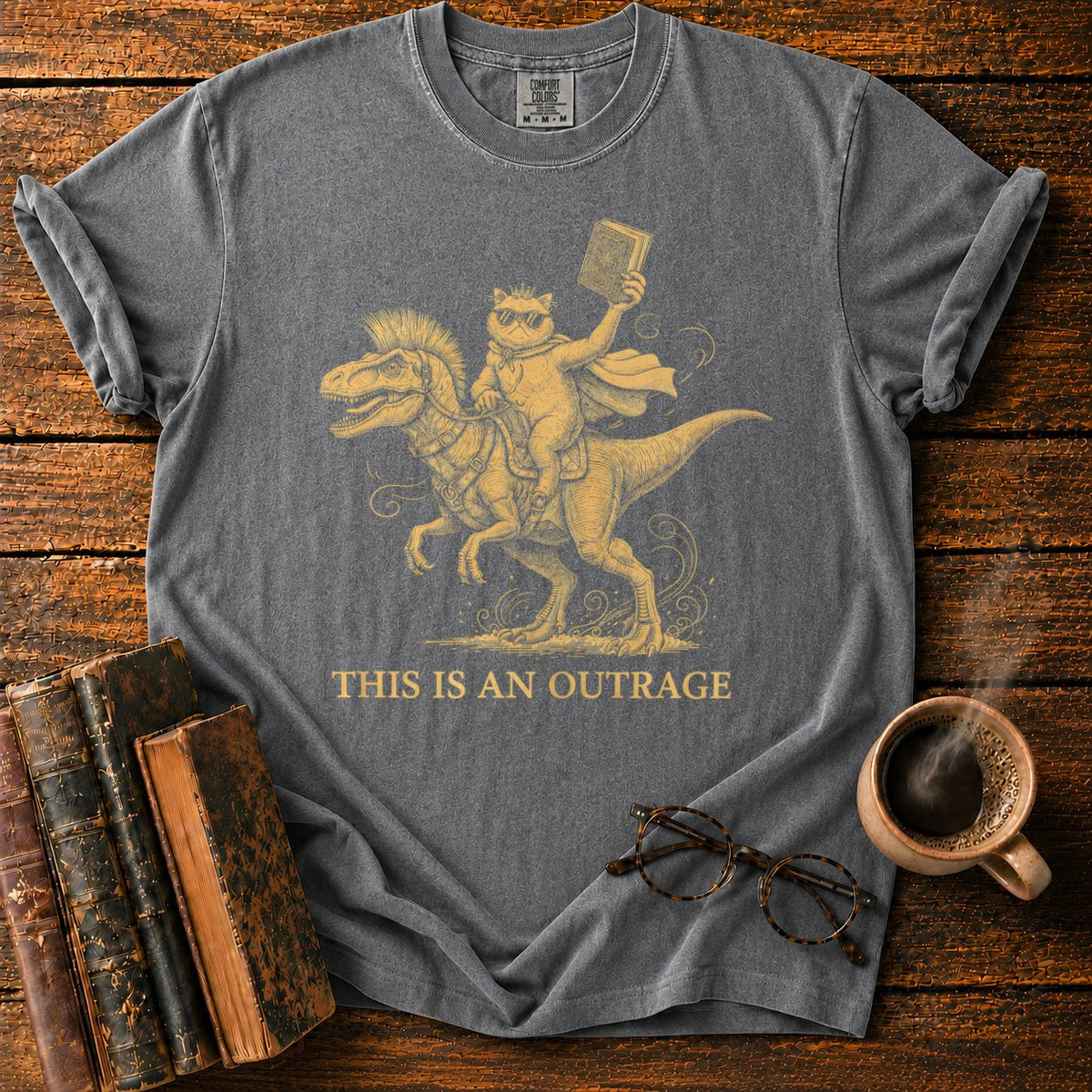 This Is An Outrage Cat Dino T-Shirt in Pepper – BooksThreads
