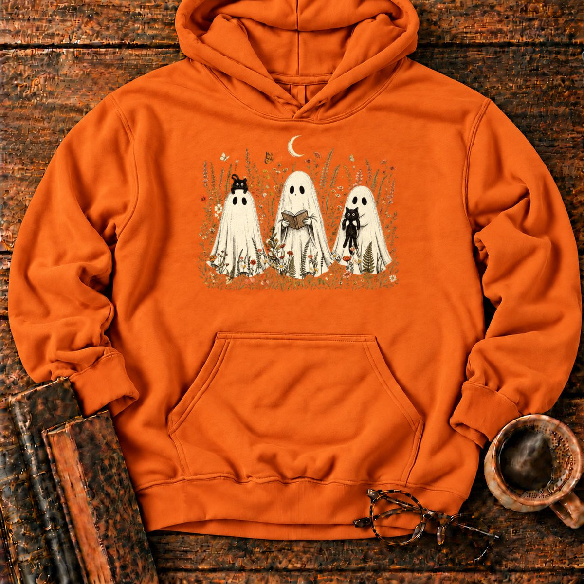 Three Ghosts In A Moonlit Meadow Hoodie in Orange – BooksThreads