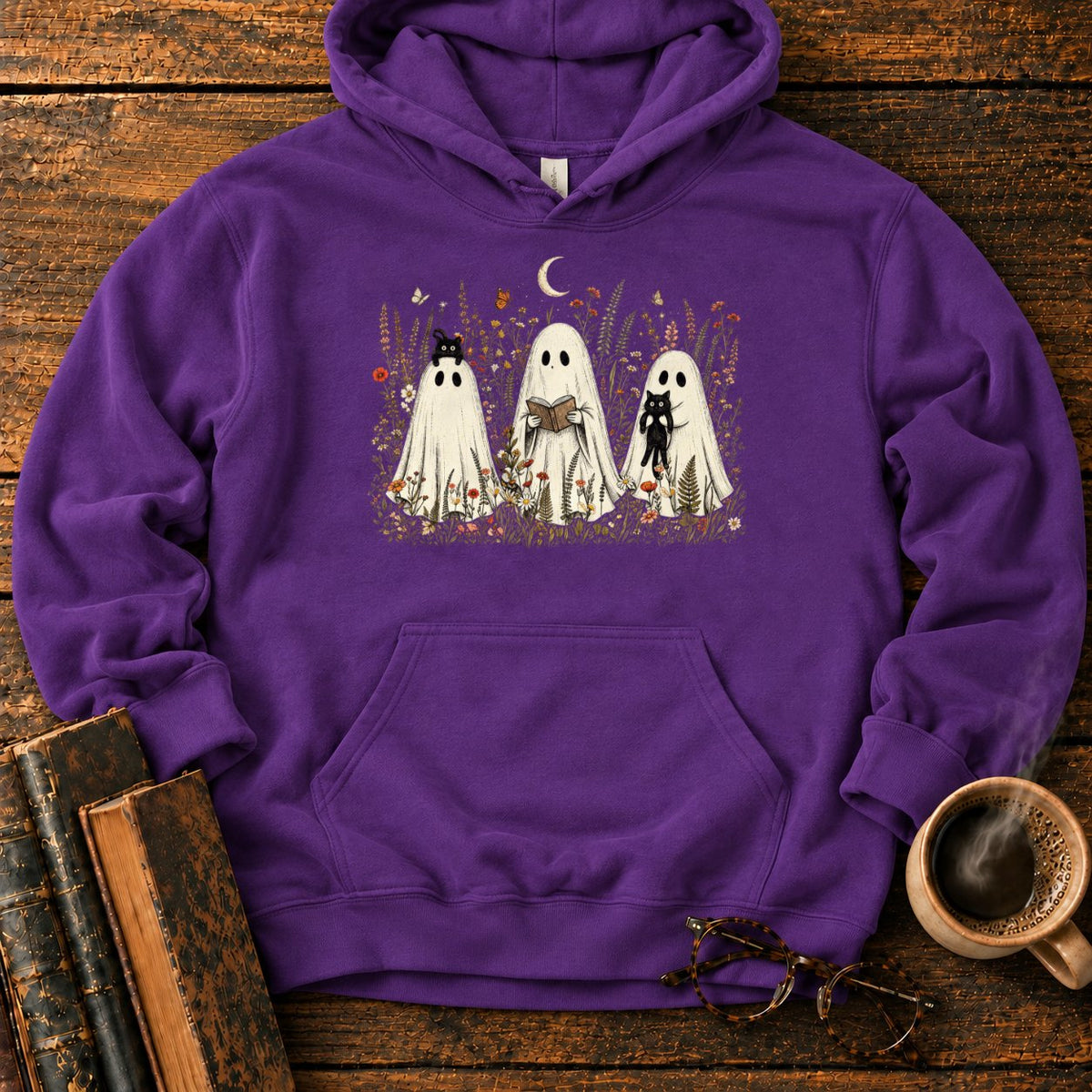 Three Ghosts In A Moonlit Meadow Hoodie in Purple – BooksThreads