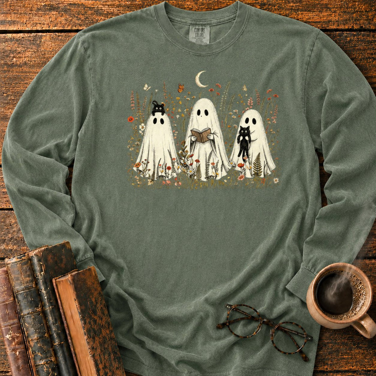 Three Ghosts In A Moonlit Meadow LS T-Shirt in Hemp – BooksThreads