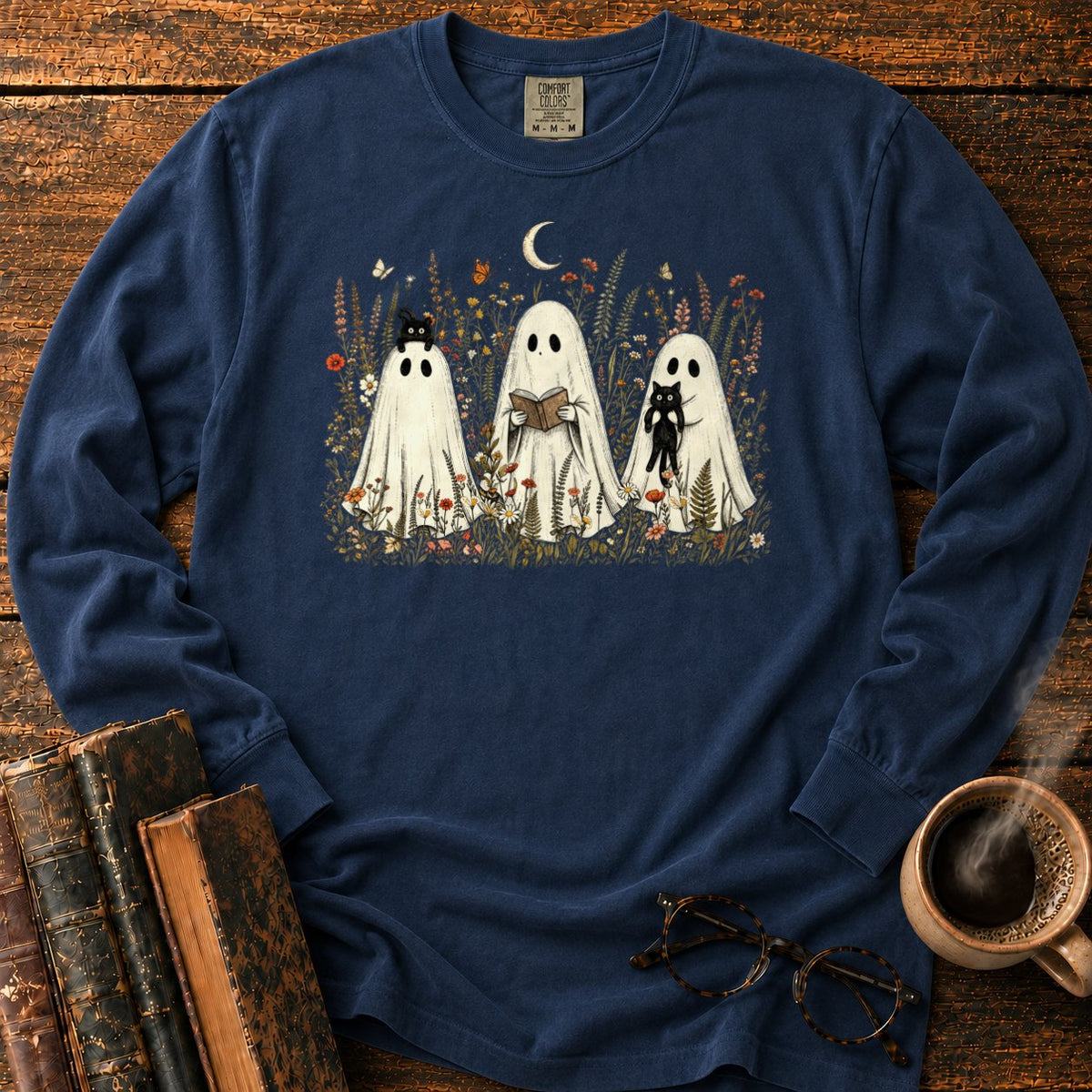 Three Ghosts In A Moonlit Meadow LS T-Shirt in Midnight – BooksThreads