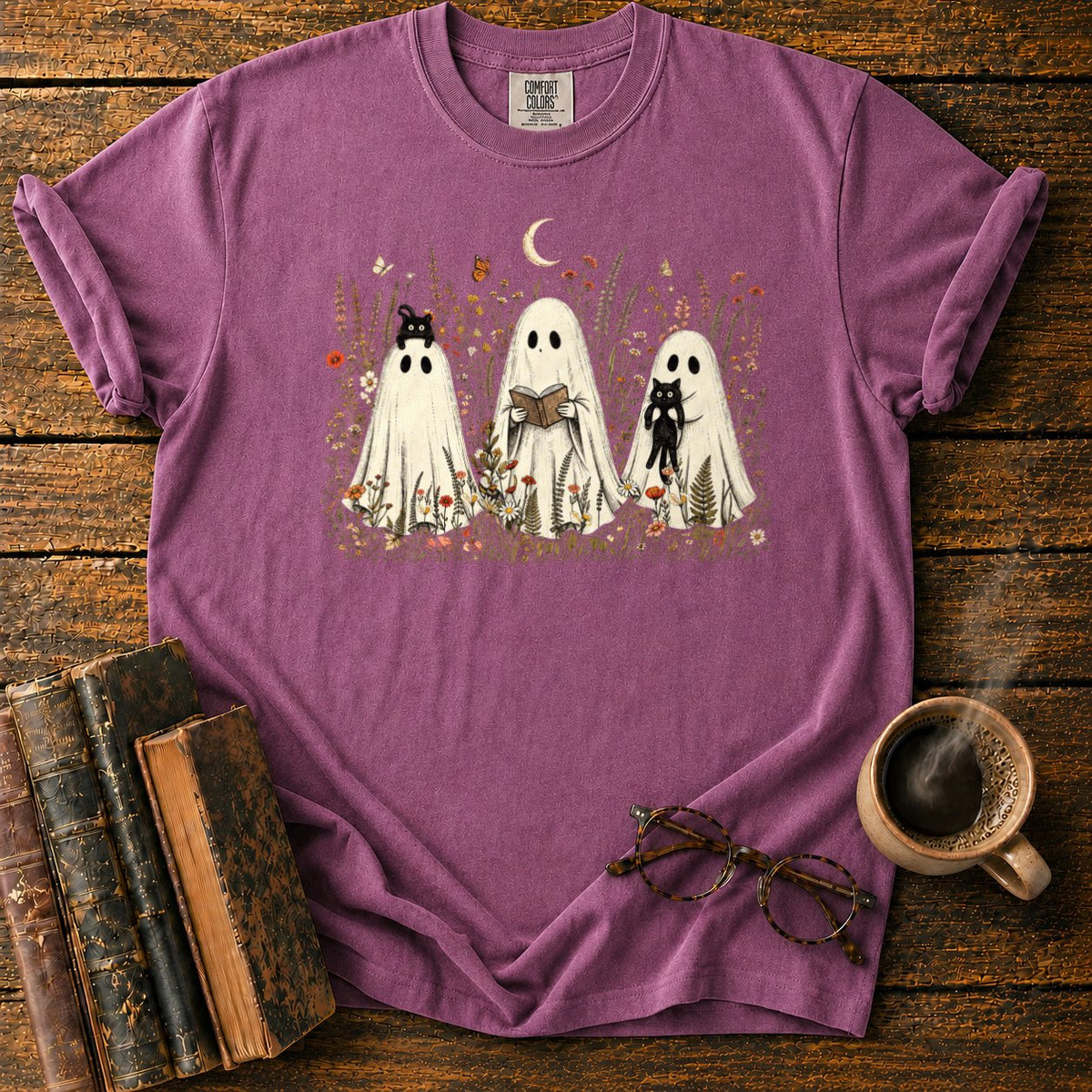 Three Ghosts In A Moonlit Meadow T-Shirt in Berry – BooksThreads