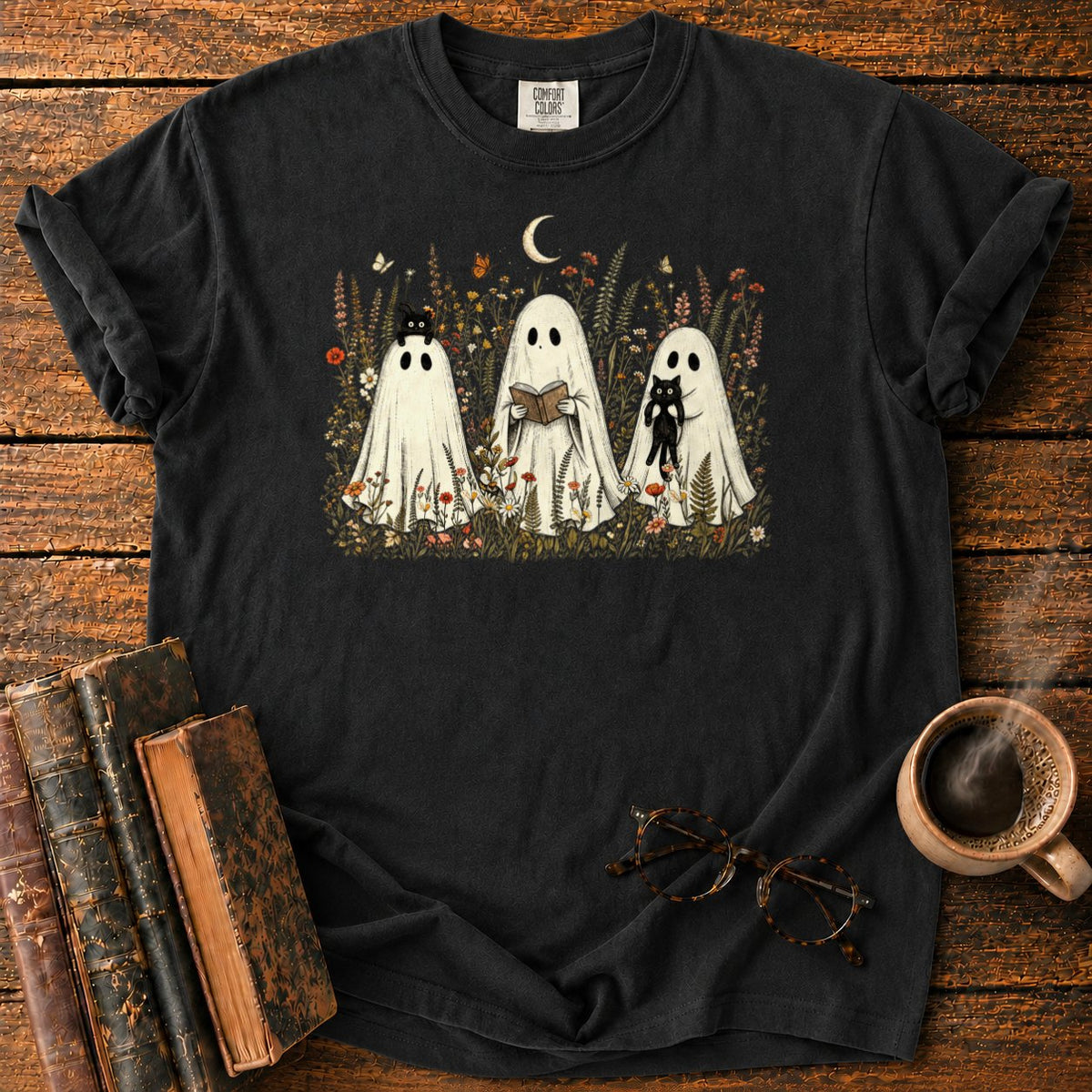 Three Ghosts In A Moonlit Meadow T-Shirt in Black – BooksThreads