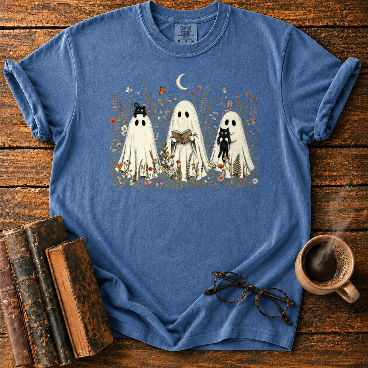 Three Ghosts In A Moonlit Meadow T-Shirt in Denim – BooksThreads